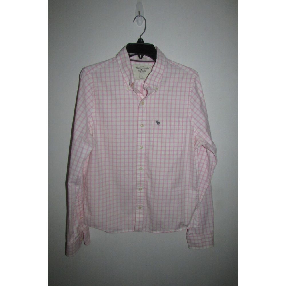 Abercrombie & Fitch Shirt Men's Large Button Down Pink White Plaid